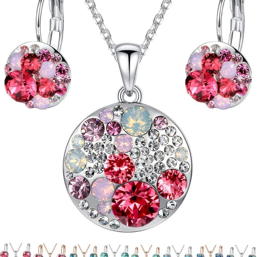 Women's Crystal Jewelry Set Pendant Necklace Earring Silver Rose Gold 18